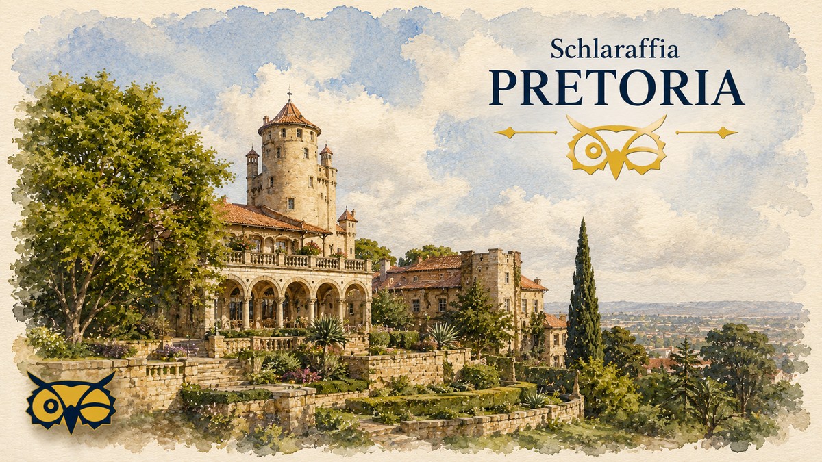 Schlaraffia – Ritter mit Helm und Ordensketten
